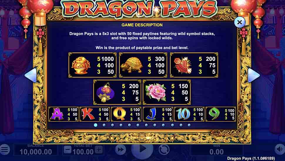 Dragon Pays slot paytable