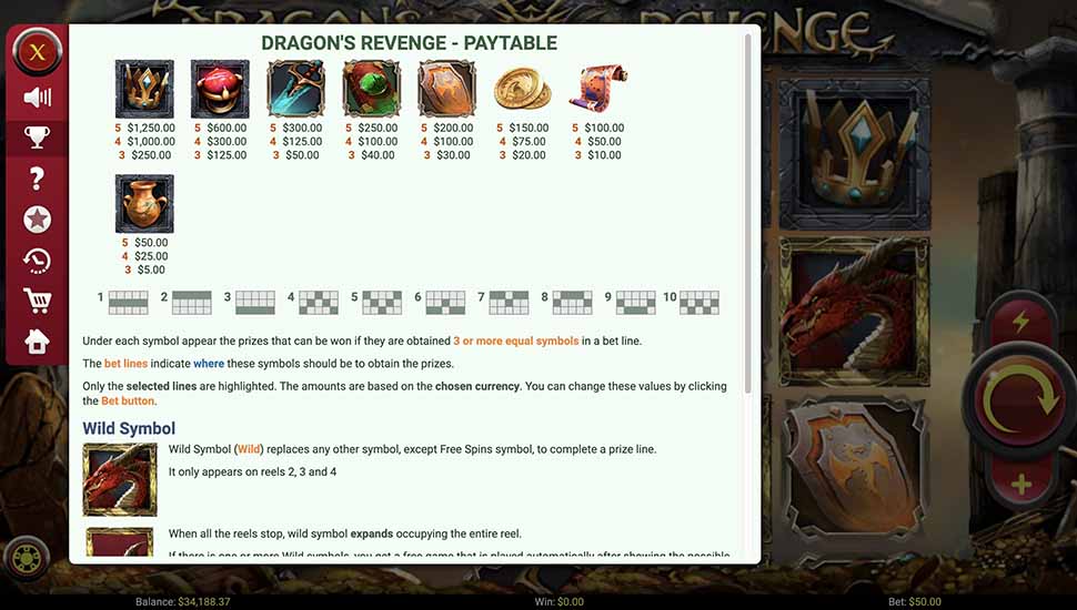 Dragons Revenge slot paytable