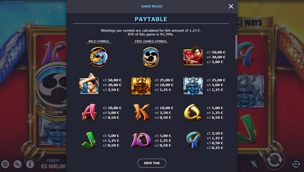 Dragons Legacy slot Paytable