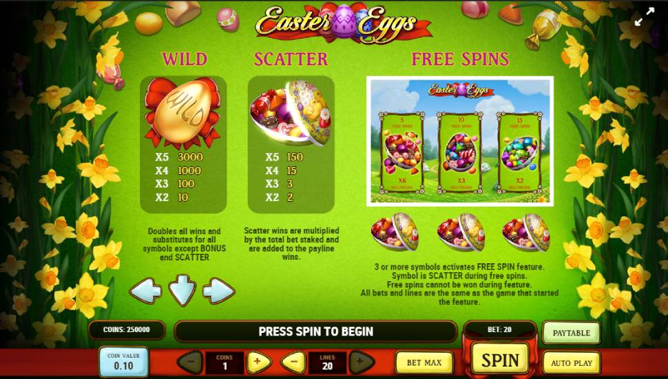 Easter eggs slot - paytable