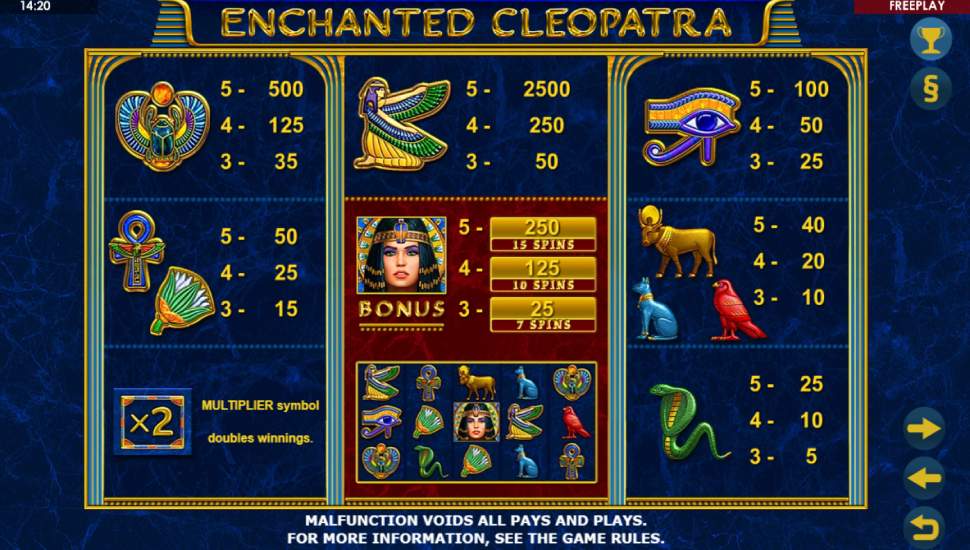 Enchanted Cleopatra slot - payouts