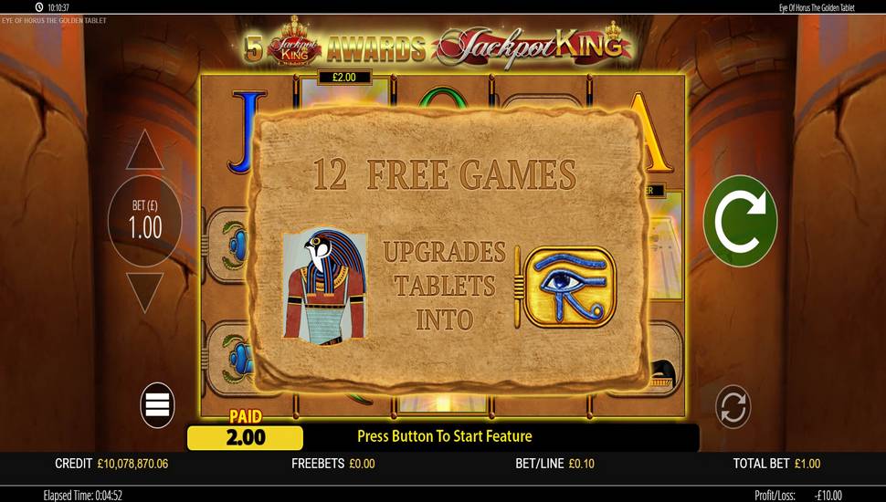 Eye of Horus the Golden Tablet Jackpot King Slot - Free Spins