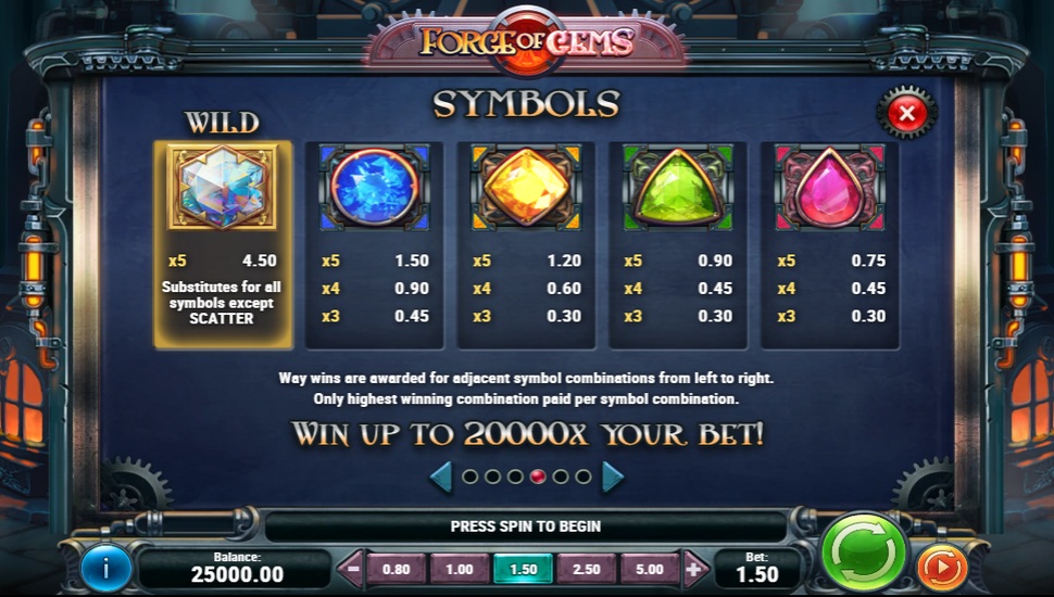Forge of Gems slot - paytable