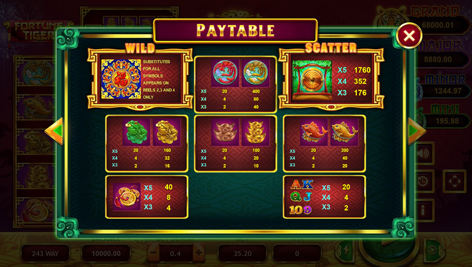 Fortune Tiger Slot - paytable