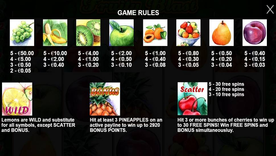 Fruity Blast Slot - Paytable