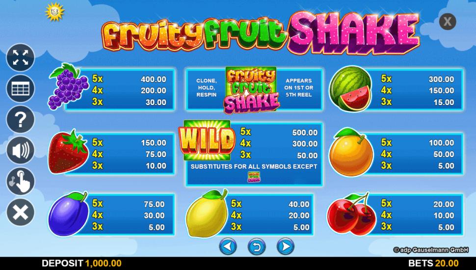 Fruity Fruit Shake Slot - paytable