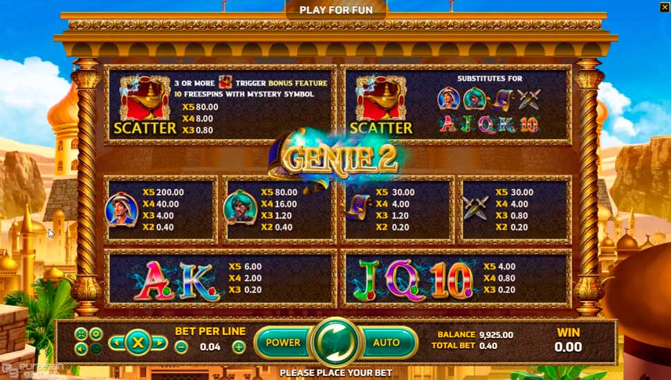 Genie 2 slot - paytable