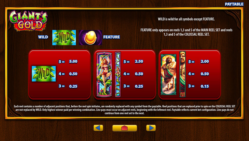 Giant's Gold Slot - Paytable