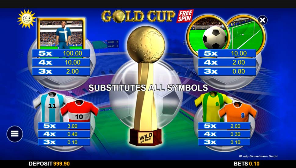 Gold Cup Free Spin slot paytable