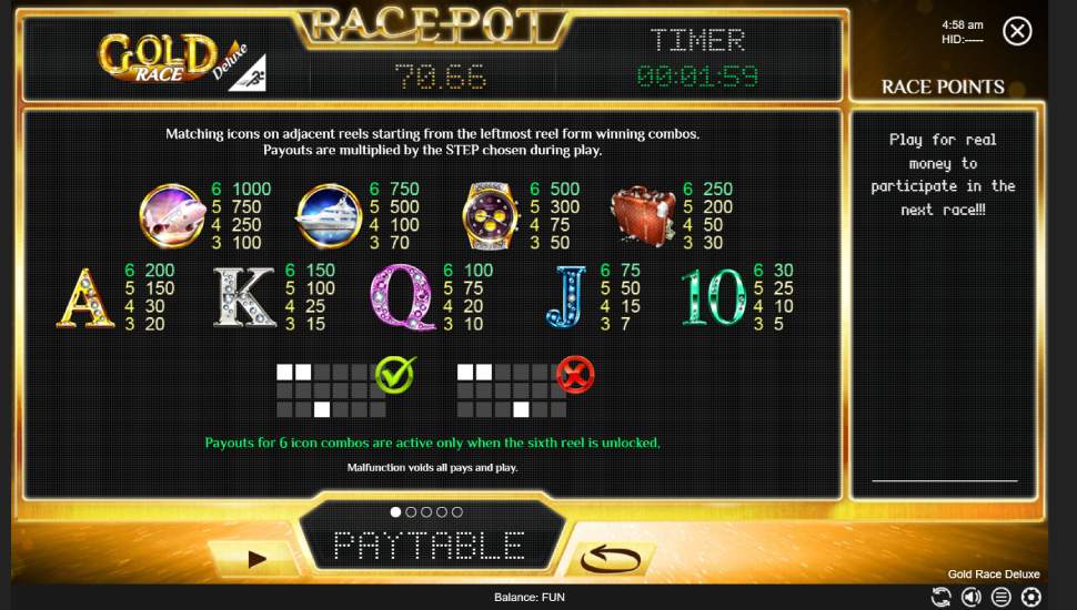Gold Race Deluxe slot - payouts
