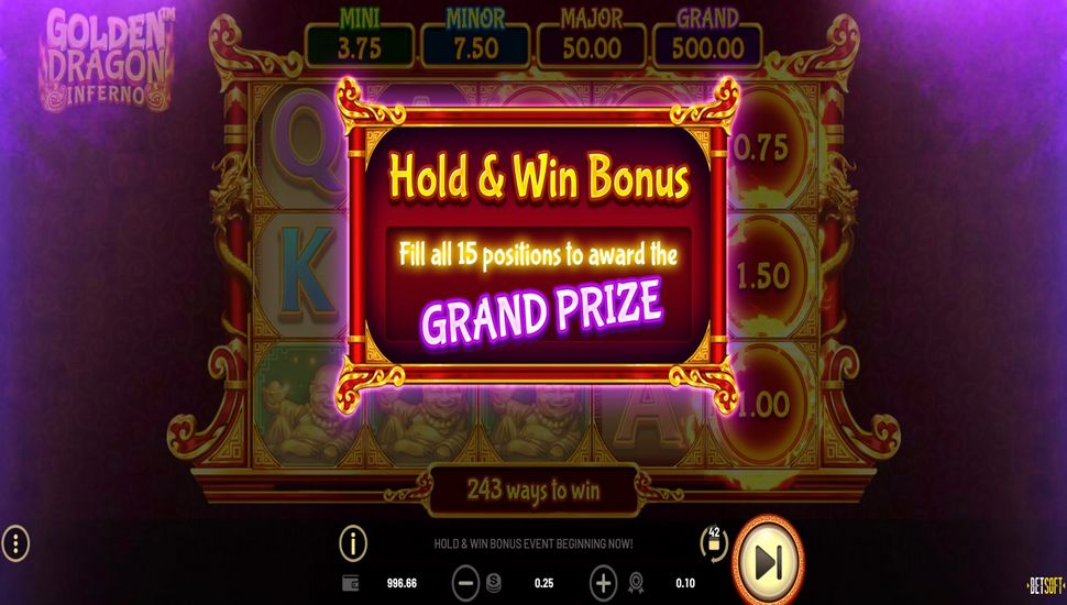Golden Dragon Iferno Slot - Hold & Win Bonus