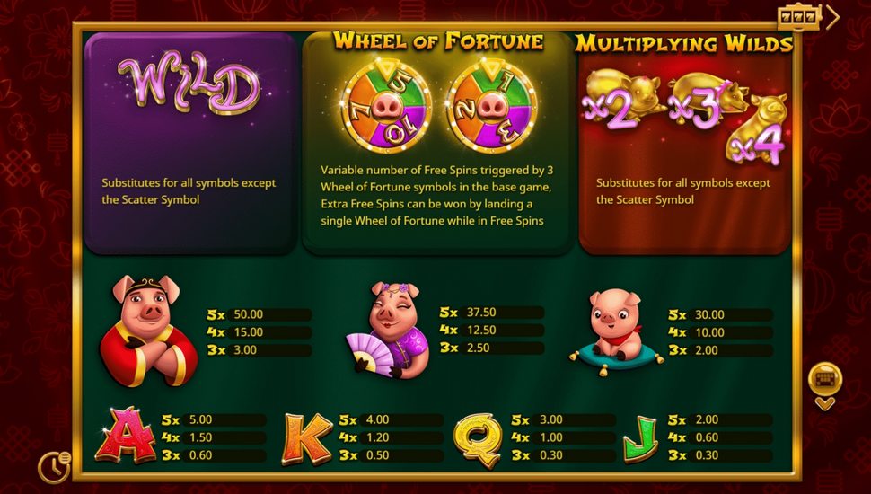Golden Lucky Pigs slot Paytable