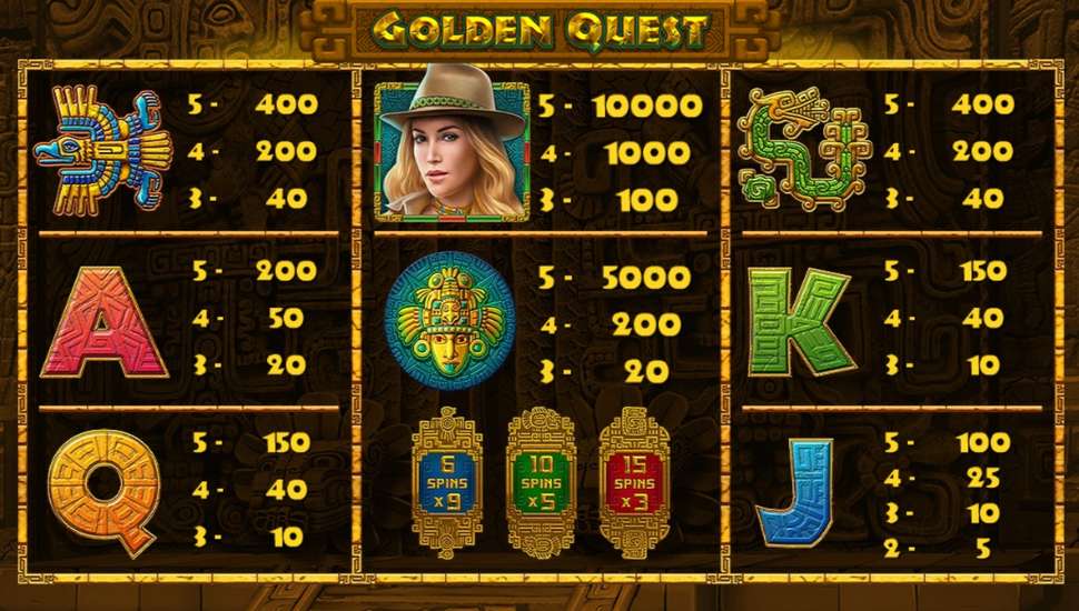 Golden Quest Slot - Paytable