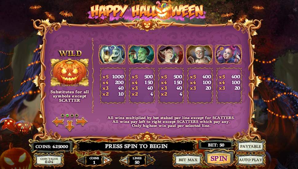 Happy Halloween slot - payouts