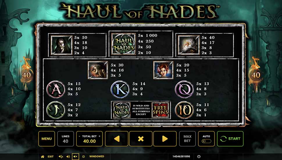 Haul of Hades slot paytable