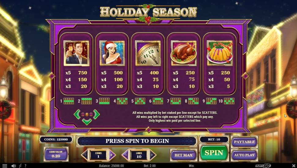 Holiday Season slot - paytable