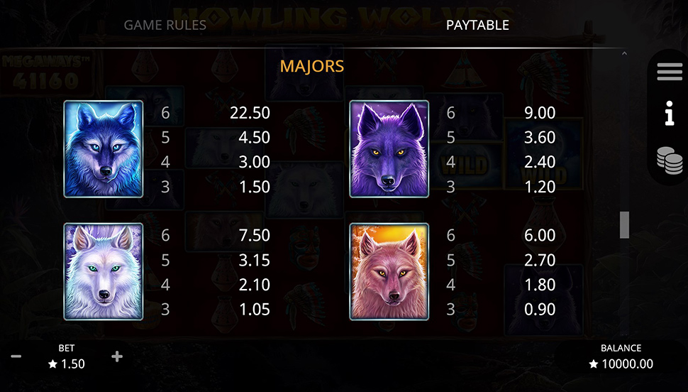 Howling Wolves Megaways - paytable