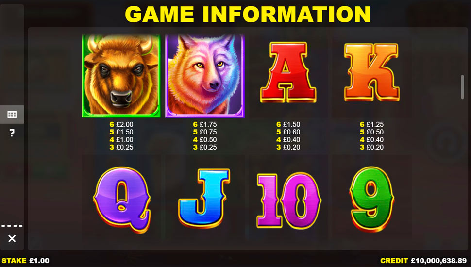 Into the wild megaways slot - paytable