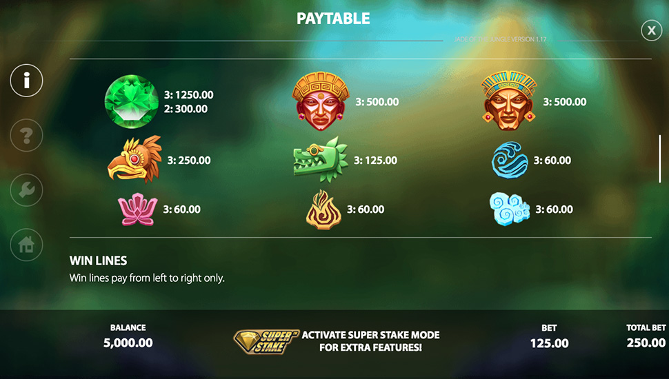 Jade of the Jungle slot paytable
