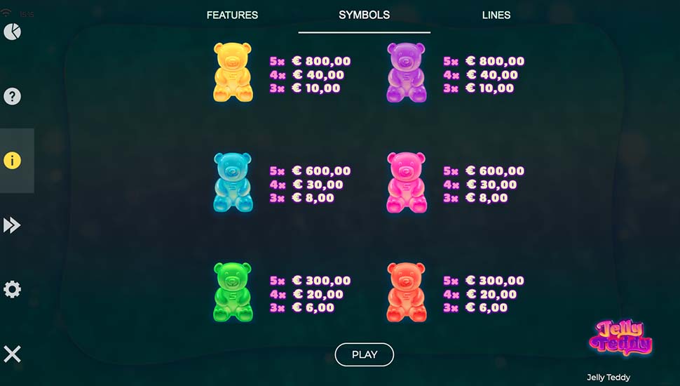 Jelly Teddy slot paytable