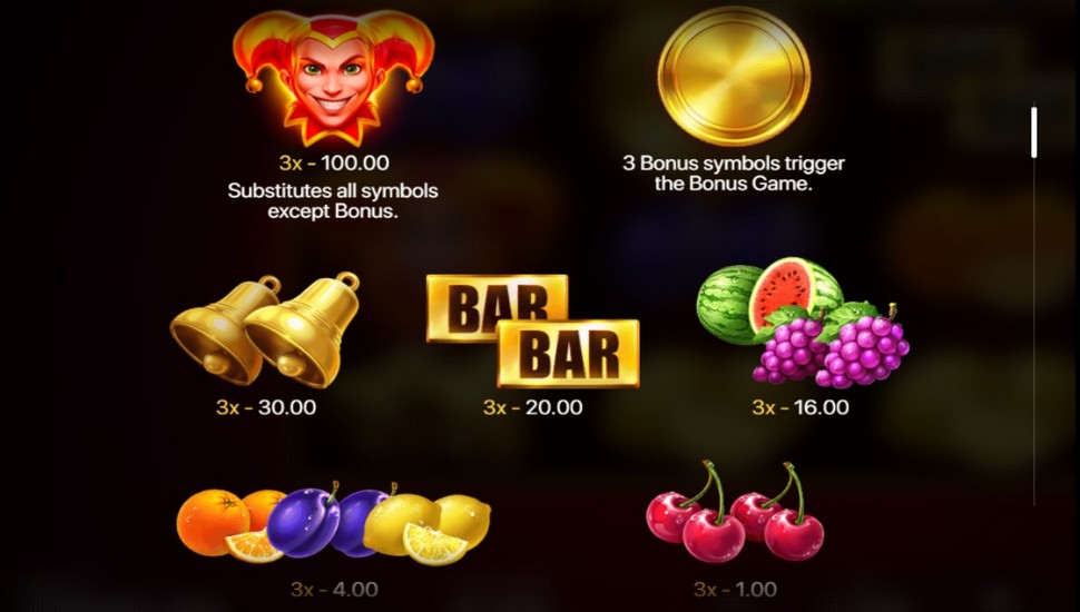 Joker’s Coins: Hold and Win Slot - Paytable