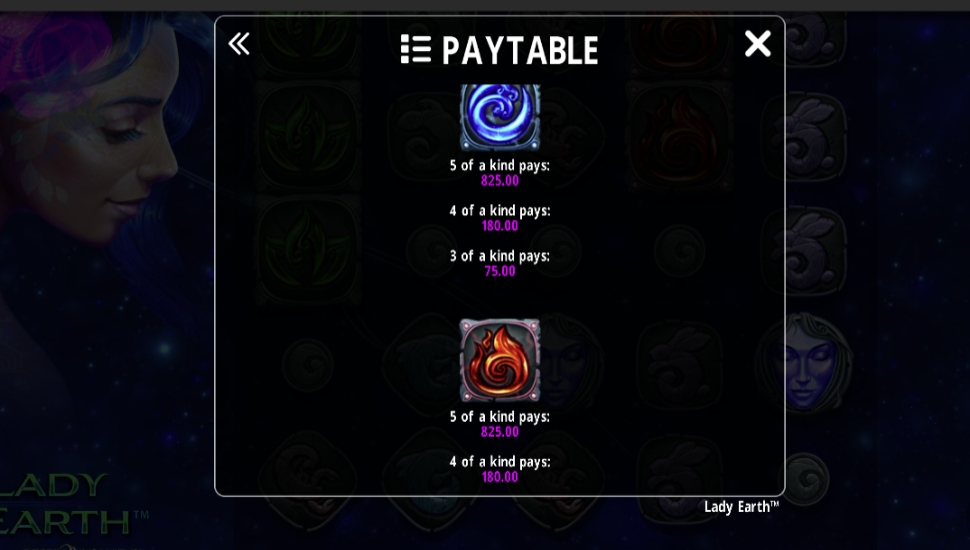 Lady Earth Respin Insanity - paytable