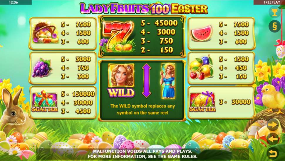 Lady Fruits 100 Easter slot - payouts