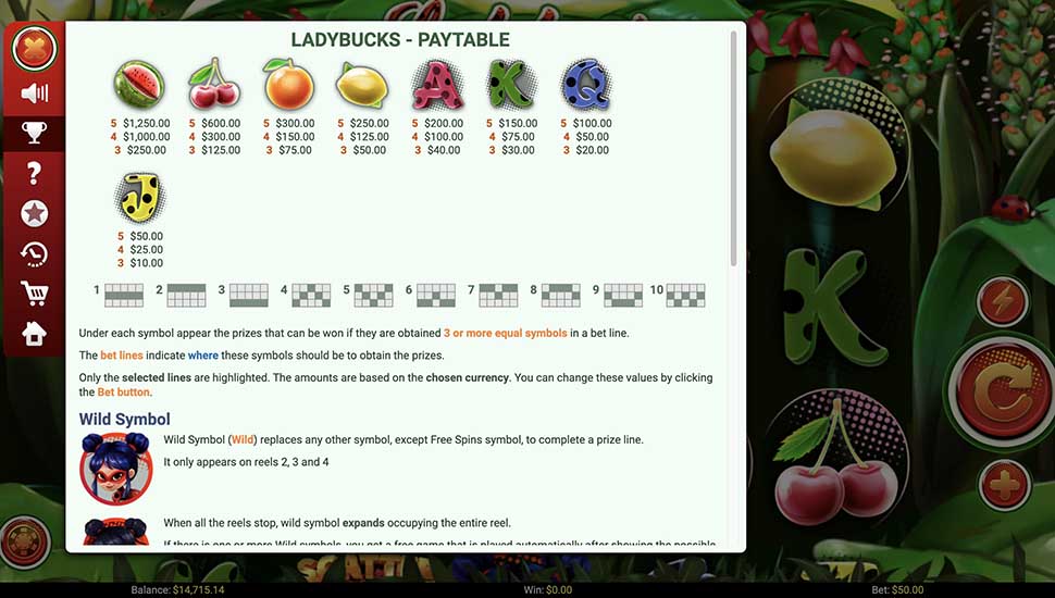 Ladybucks slot paytable