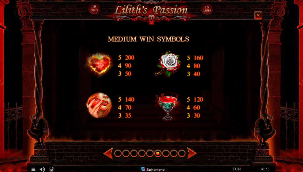 Lilith's Passion 15 lines slot paytable