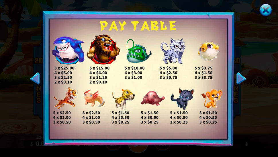 Lion vs Shark slot paytable