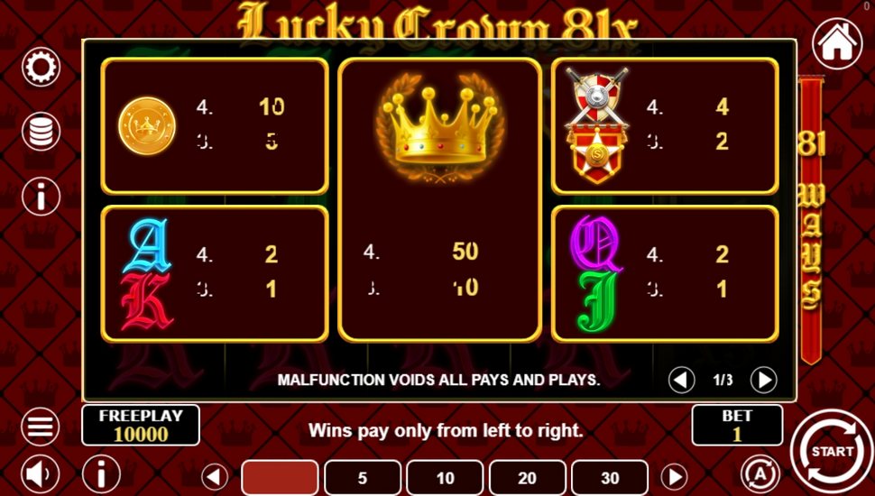 Lucky Crown 81x slot paytable