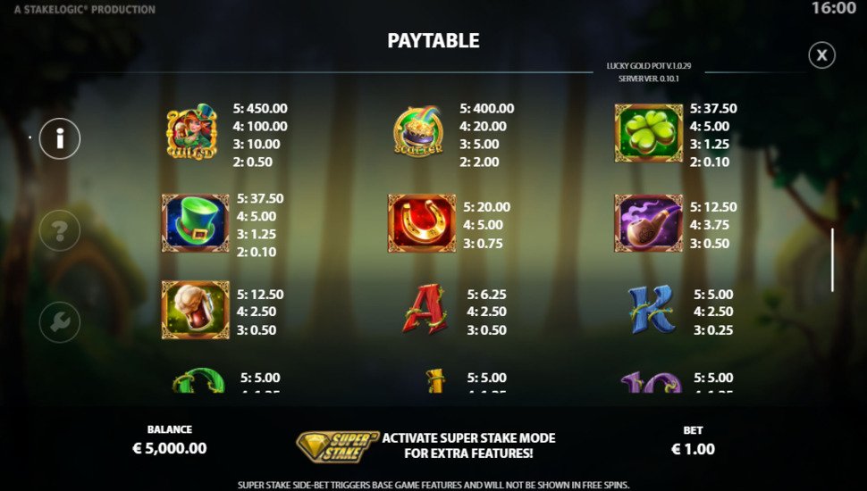 Lucky Gold Pot - payouts