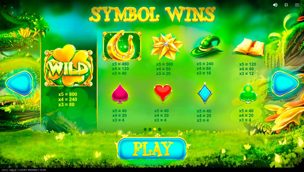 Lucky Wizard slot paytable