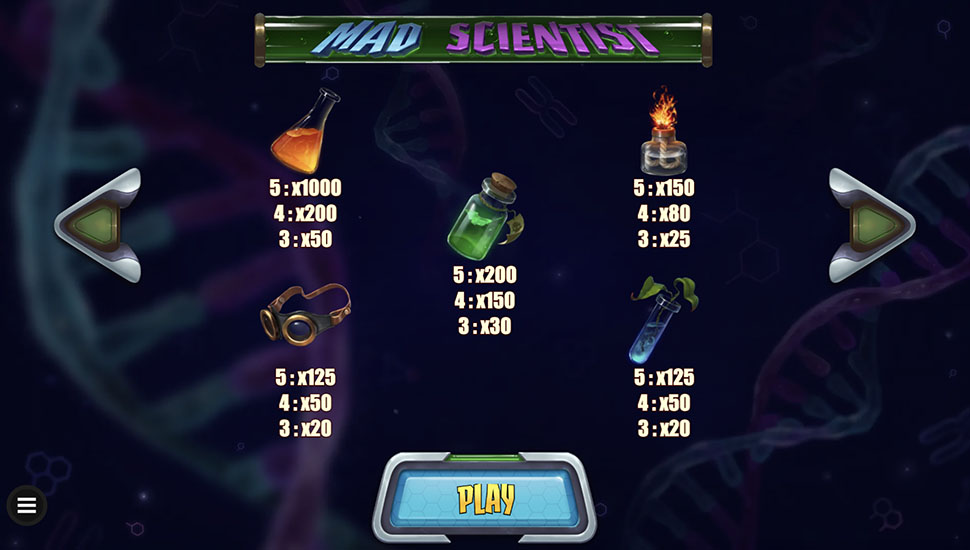 Mad Scientist slot paytable