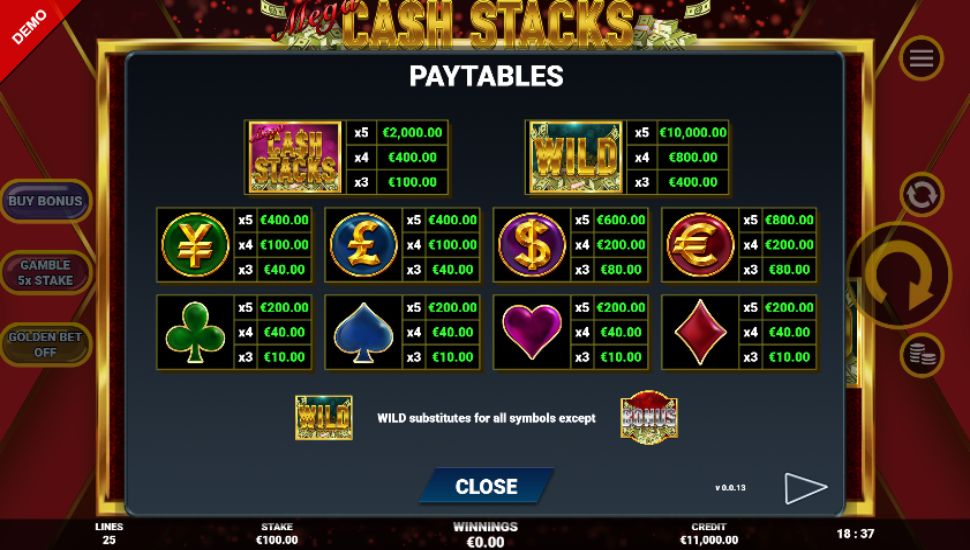 Mega Cash Stack Slot - paytable