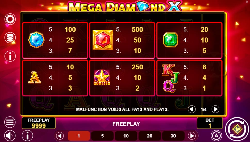 Mega Diamond X slot paytable