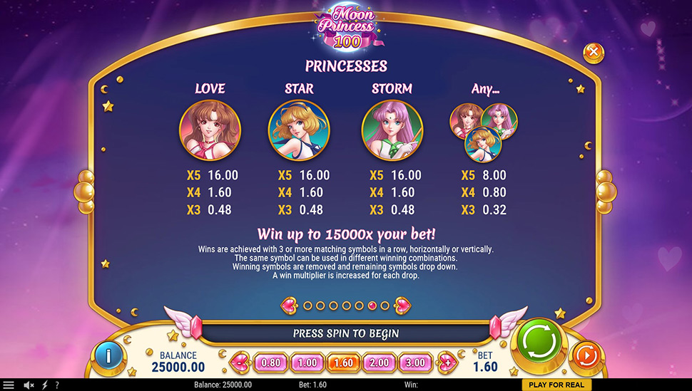 Moon Princess 100 Slot - paytable