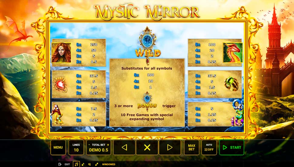 Mystic Mirror slot paytable