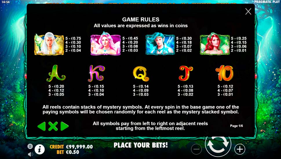 Pixie wings slot paytable