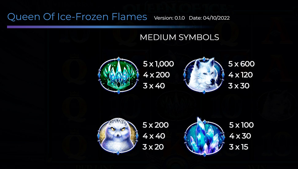 Queen of Ice Frozen Flames slot paytable