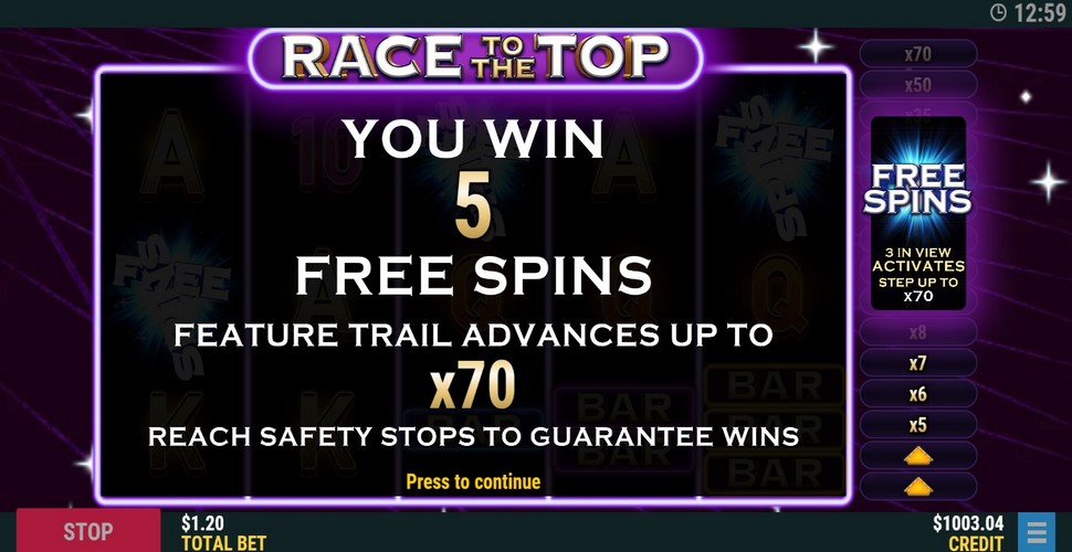 Race to the Top Slot - Free Spins