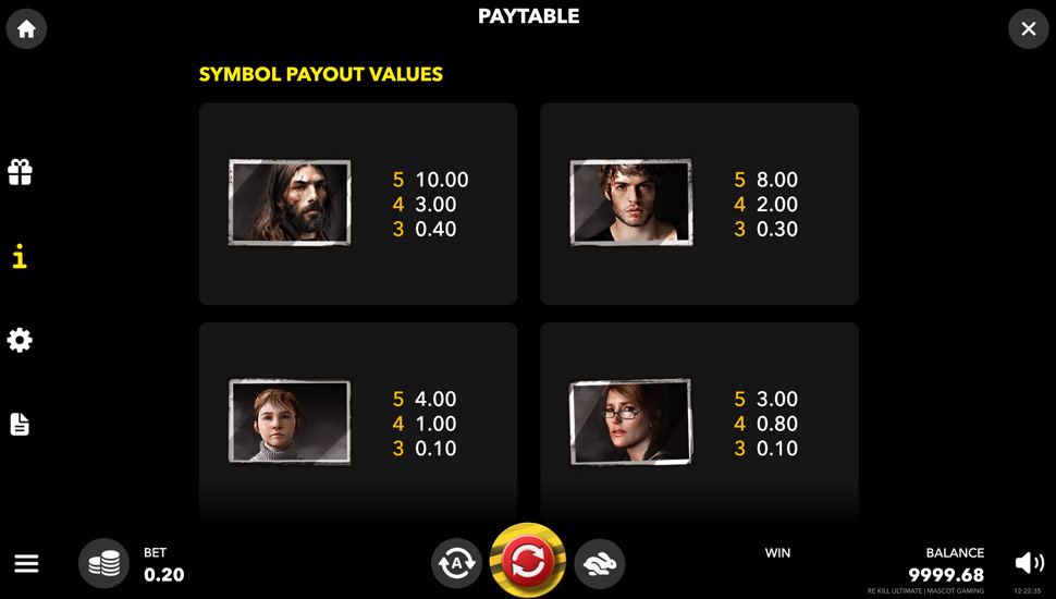Re Kill Ultimate slot paytable