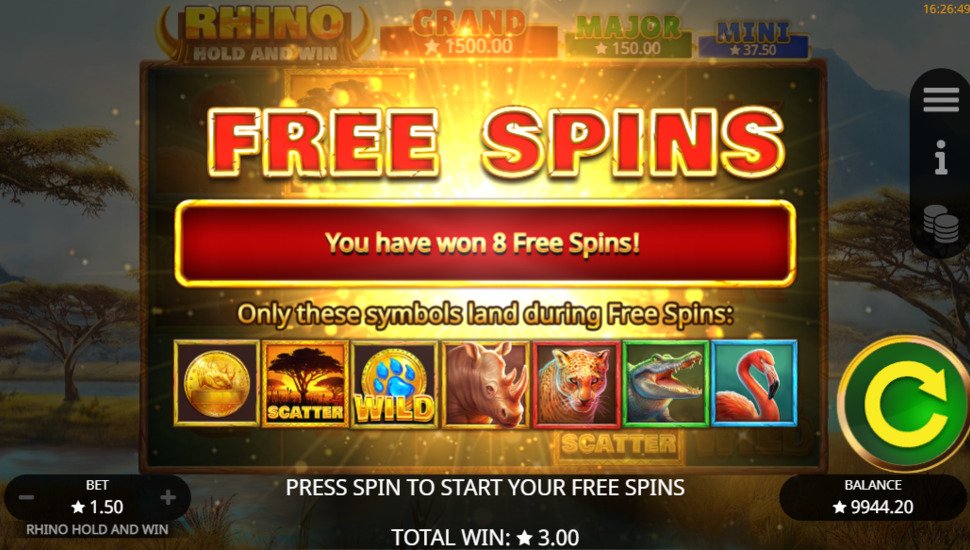 Rhino Hold and Win slot machine