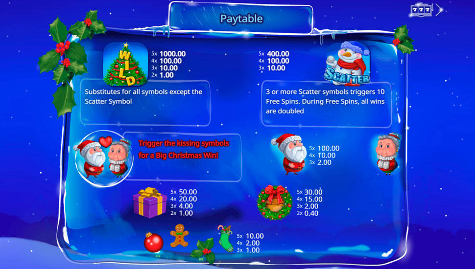 Santa’s Kiss slot paytable