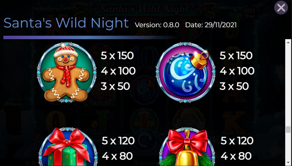 Santa's Wild Night slot - payouts
