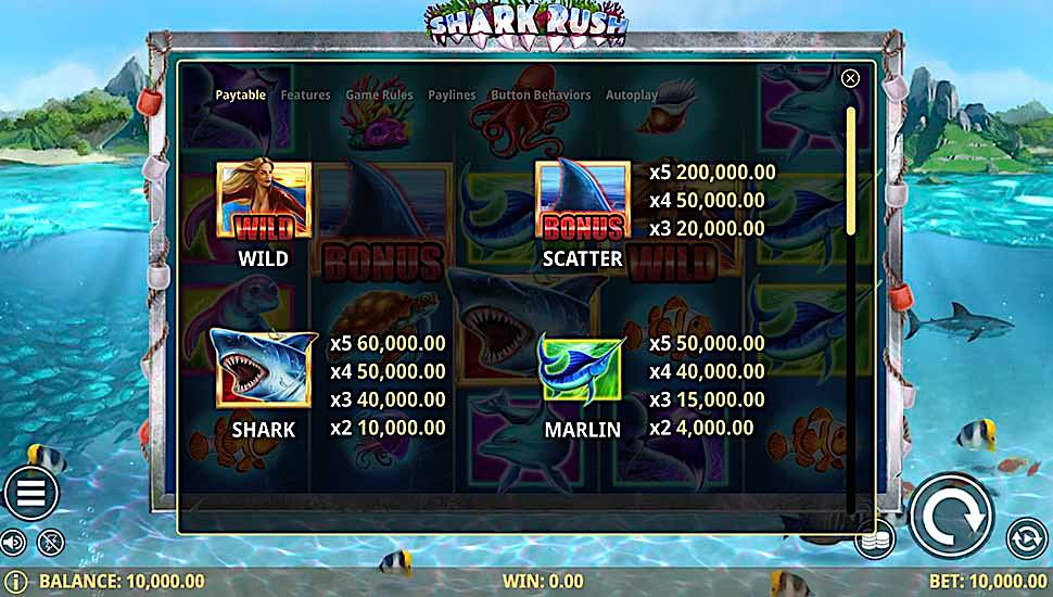 Shark Rush slot paytable