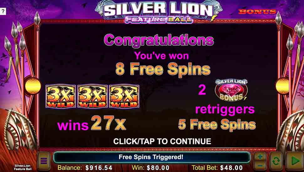 Silver Lion Feature Ball slot free spins