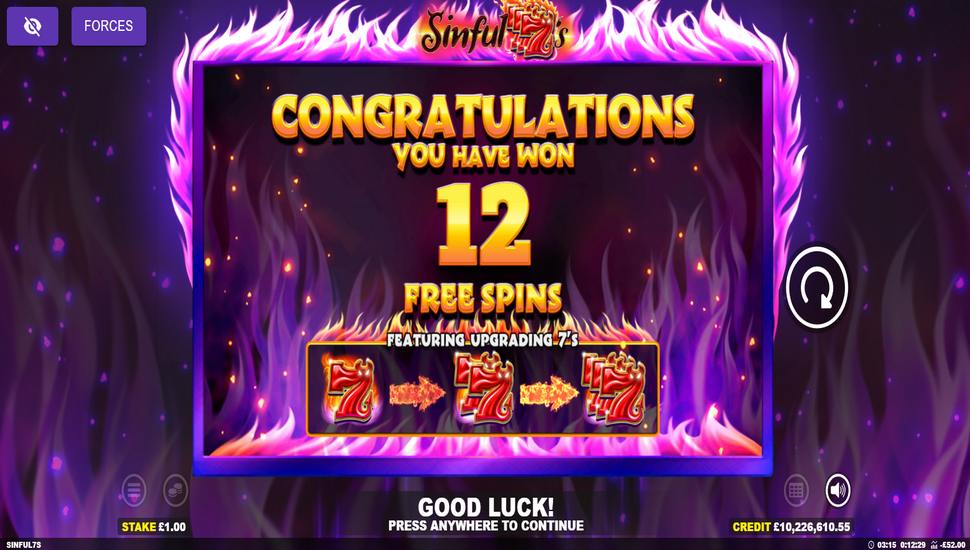 Sinful 7's Slot - Free Spins