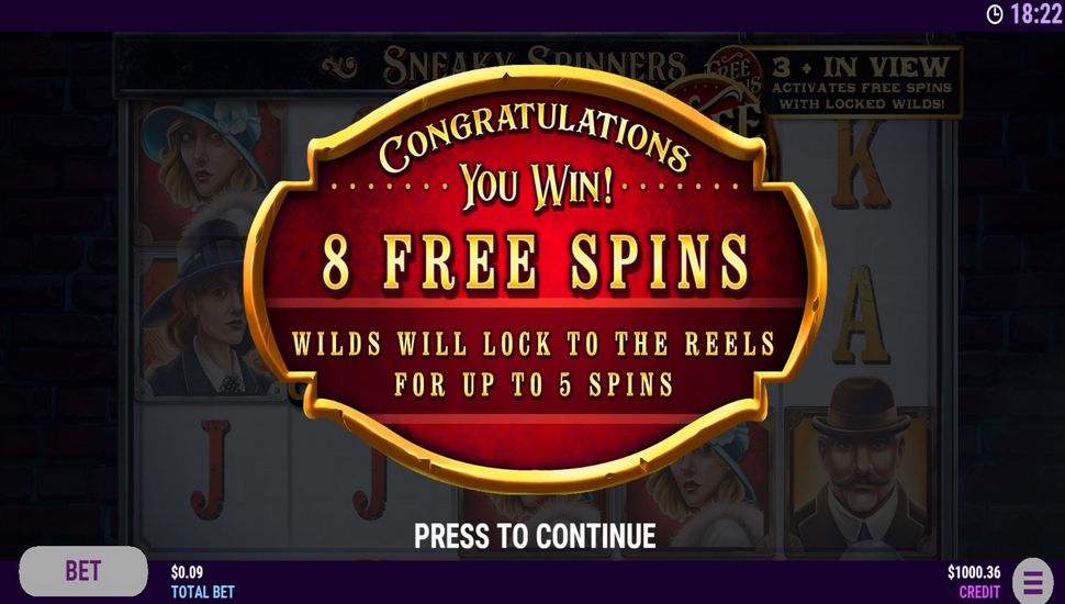 Sneaky Spinners Slot - Free Spins