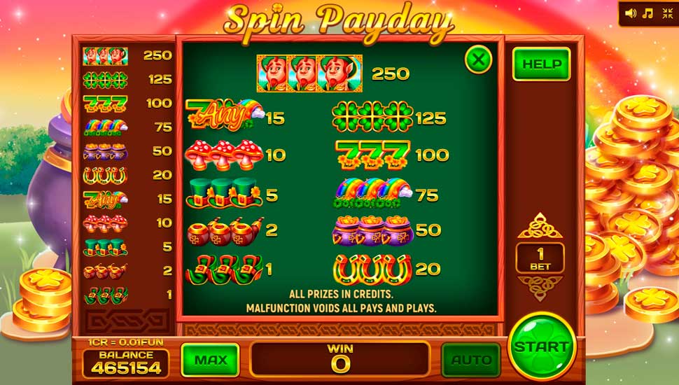 Spin Payday 3x3 slot paytable